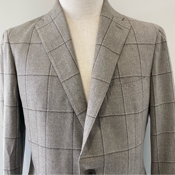 UNITED ARROWS men’s brown windowpane check flannel suit, JP 44 (US 34S) - Picture 3 of 16